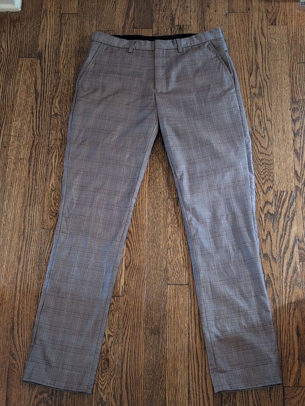 Men's Gray Brown Plaid Slim Dress Pants